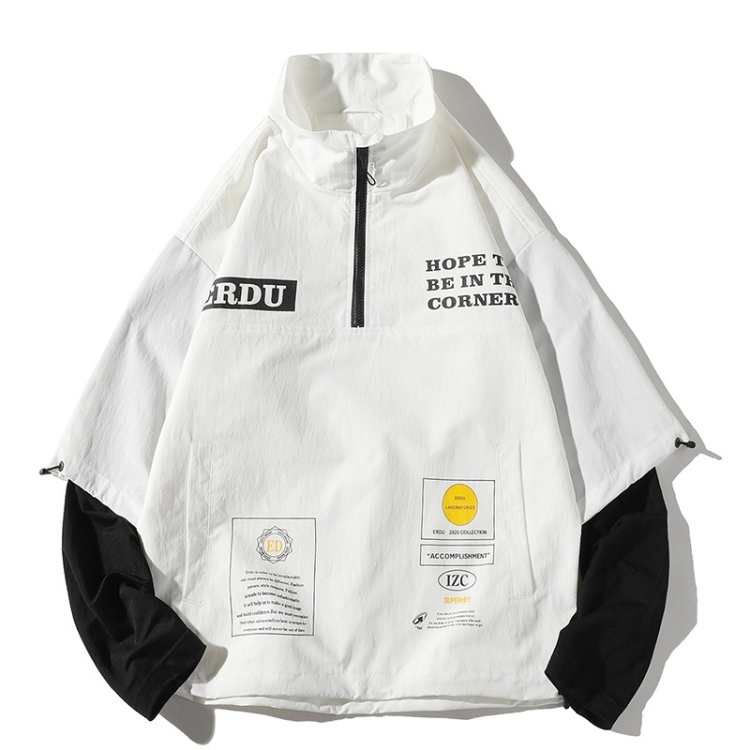 Letters Printed Pullover Jacket Couple Loose Casual Jacket (Color:White Size:M)