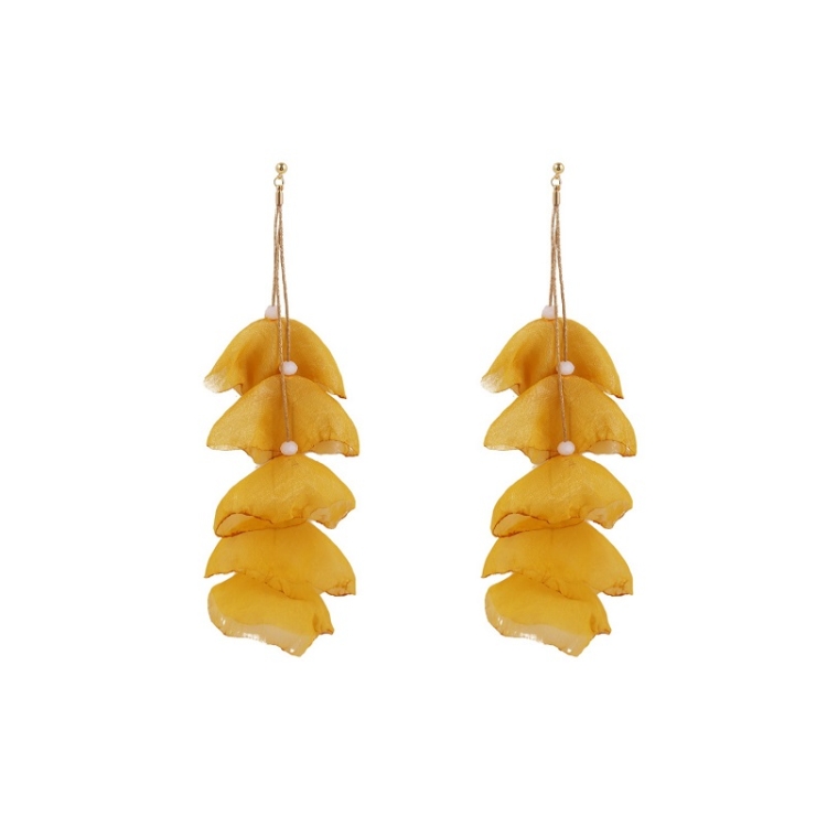 Long Exaggerated Fabric Art Handmade Petal Earrings, Color: E1908-30 Yellow