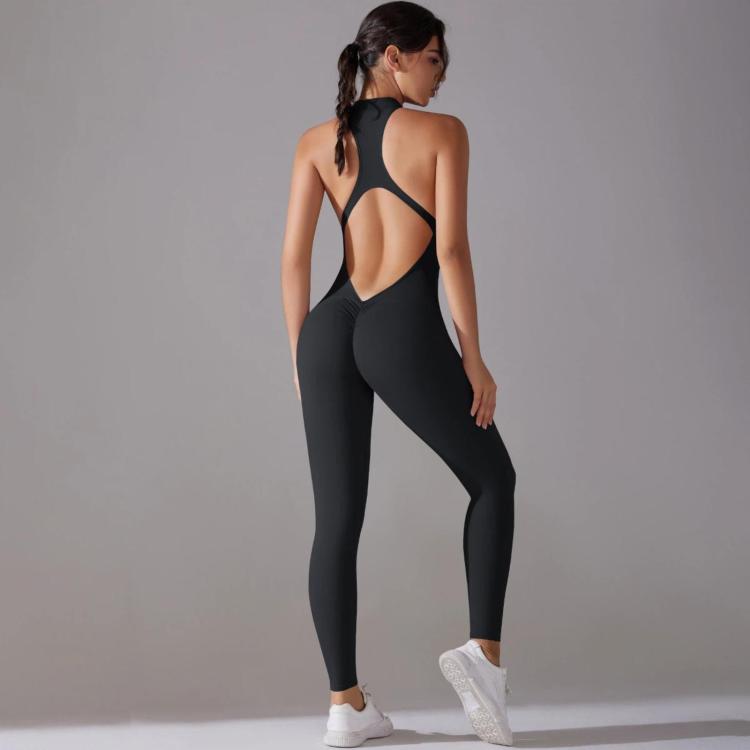 Long High-intensity Tight-fitting Backless Bodysuit/Yoga Wear, Size: L(Black)