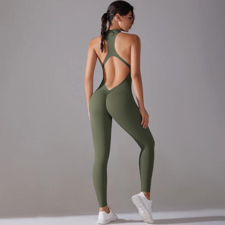 Long High-intensity Tight-fitting Backless Bodysuit/Yoga Wear, Size: M(Green)