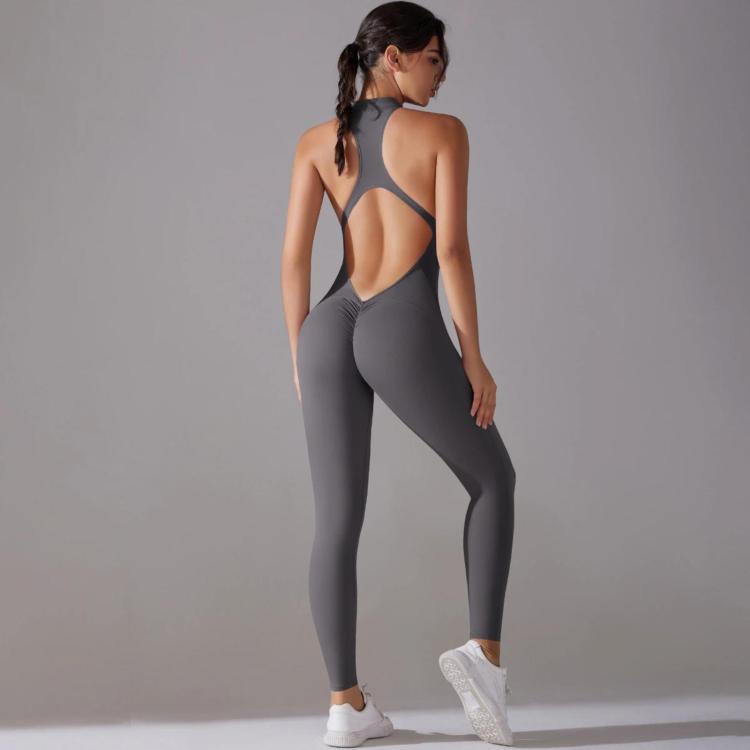 Long High-intensity Tight-fitting Backless Bodysuit/Yoga Wear, Size: S(Dark Gray)