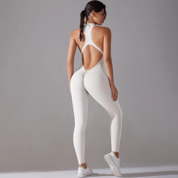 Long High-intensity Tight-fitting Backless Bodysuit/Yoga Wear, Size: S(White Gray)