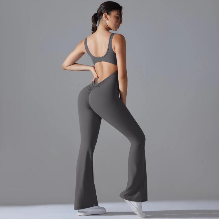 Long Yoga Backless Hip Lift Slimming Wide-leg Bodysuit, Size: XL(Dark Gray)