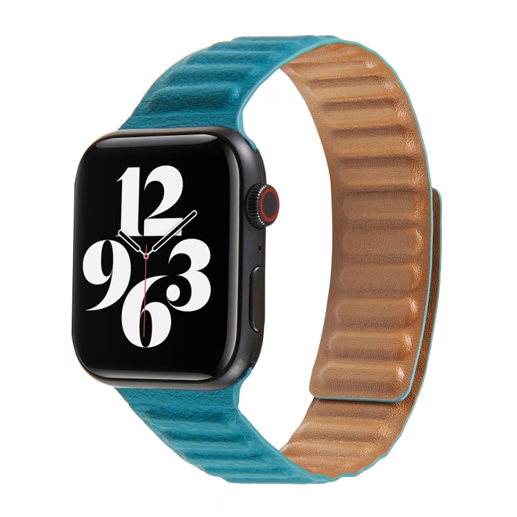 Loop Leather Watch Band For Apple Watch Series 7 45mm / 6 & SE & 5 & 4 44mm / 3 & 2 & 1 42mm(Peacock Green)