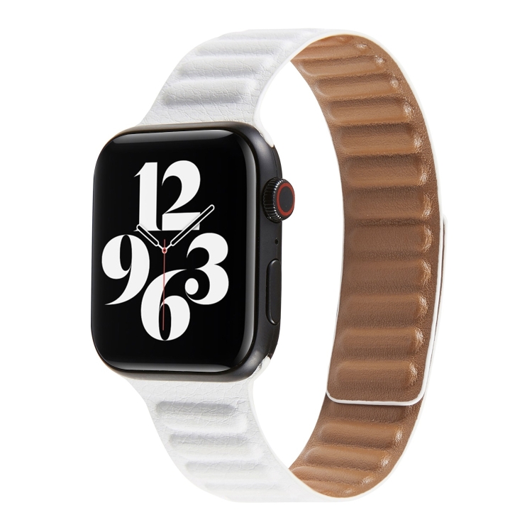 Loop Leather Watch Band For Apple Watch Series 7 45mm / 6 & SE & 5 & 4 44mm / 3 & 2 & 1 42mm(White)