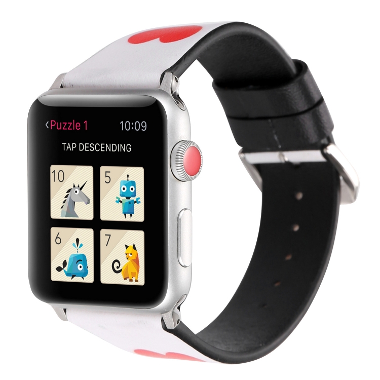 Love Series Leather Watch Band For Apple Watch Ultra 49mm&Watch Ultra 2 49mm / Series 9&8&7 45mm / SE 3&SE 2&6&SE&5&4 44mm / 3&2&1 42mm(Red Hearts On White)