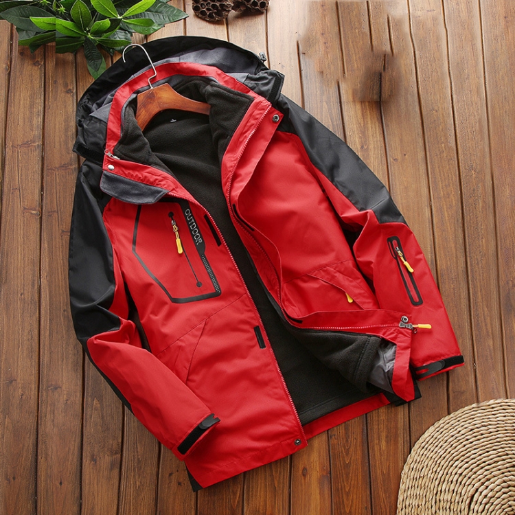 LSM-121 Men Autumn And Winter Jackets Grab Fleece Inner Lining Outdoor Hiking Clothes, Size: 2XL(Red)