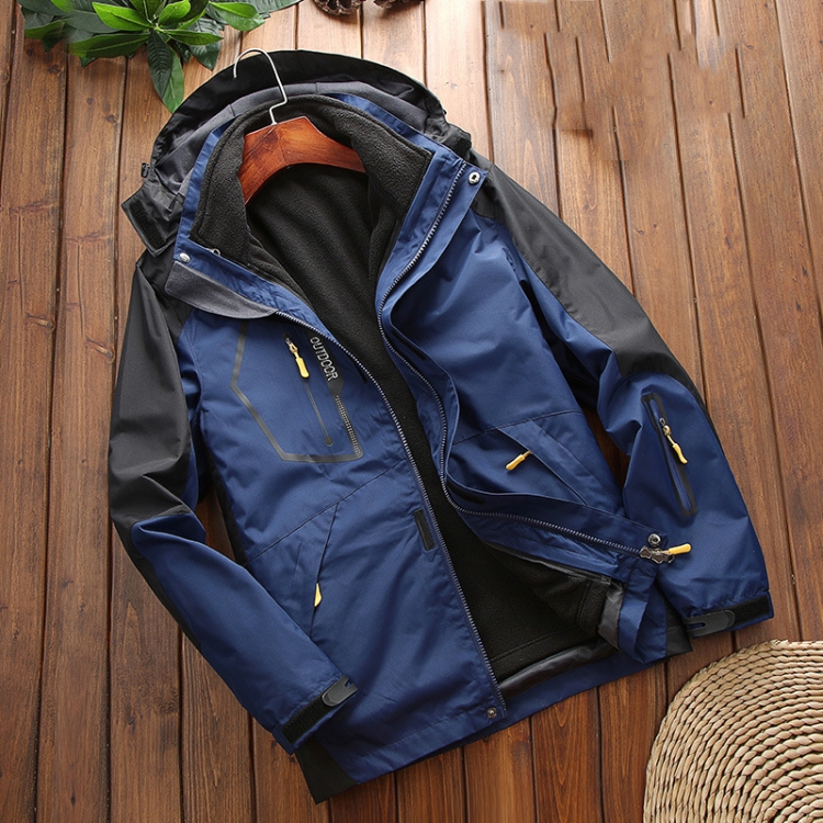 LSM-121 Men Autumn And Winter Jackets Grab Fleece Inner Lining Outdoor Hiking Clothes, Size: 4XL(Navy)