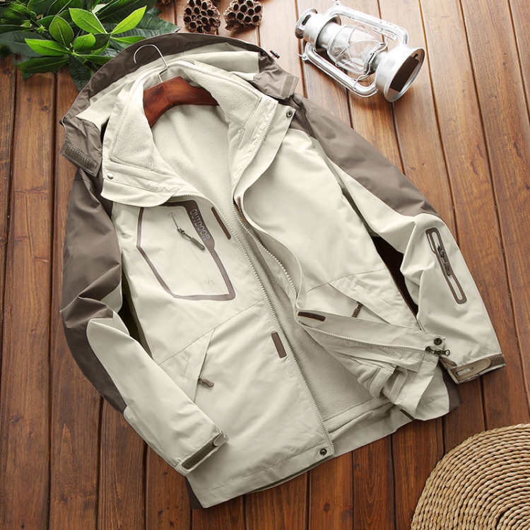 LSM-121 Men Autumn And Winter Jackets Grab Fleece Inner Lining Outdoor Hiking Clothes, Size: 5XL(Ivory White)