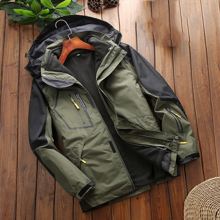 LSM-121 Men Autumn And Winter Jackets Grab Fleece Inner Lining Outdoor Hiking Clothes, Size: L(Army Green)