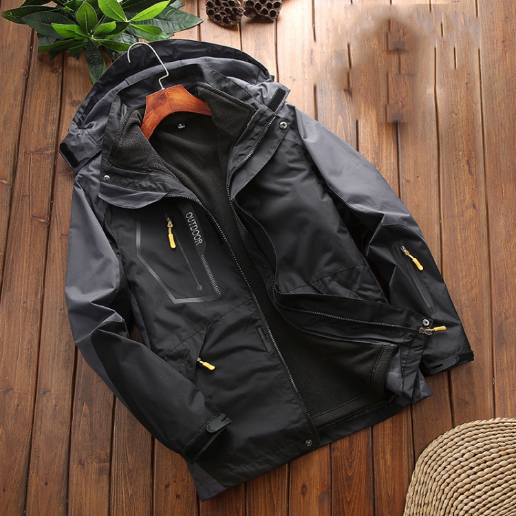 LSM-121 Men Autumn And Winter Jackets Grab Fleece Inner Lining Outdoor Hiking Clothes, Size: XL(Black)