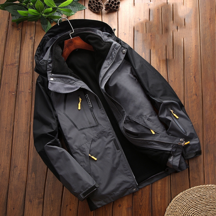 LSM-121 Men Autumn And Winter Jackets Grab Fleece Inner Lining Outdoor Hiking Clothes, Size: XL(Deep Gray)