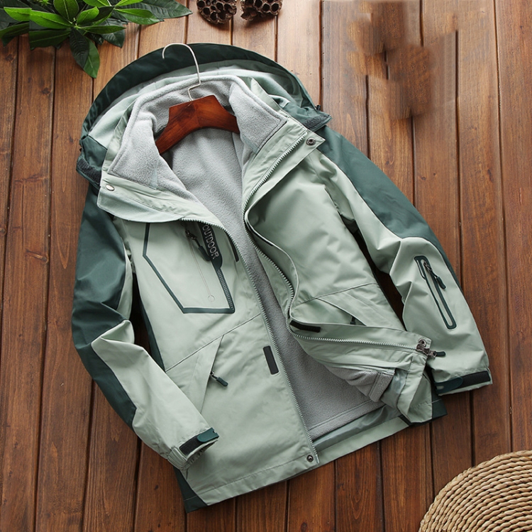 LSM-121 Women Autumn And Winter Jackets Grab Fleece Inner Lining Outdoor Hiking Clothes, Size:2XL(Green)