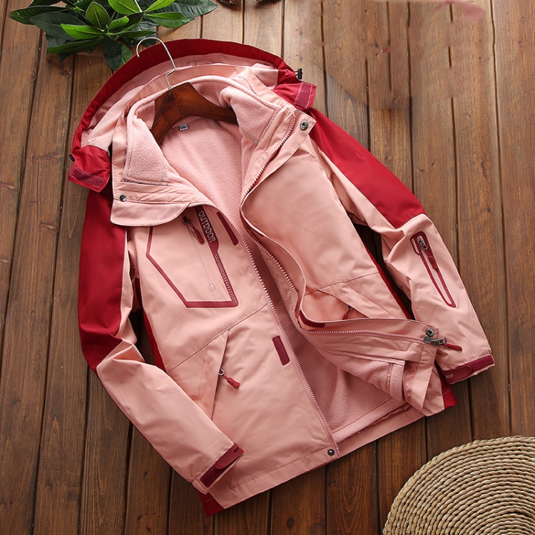 LSM-121 Women Autumn And Winter Jackets Grab Fleece Inner Lining Outdoor Hiking Clothes, Size:3XL(Pink)