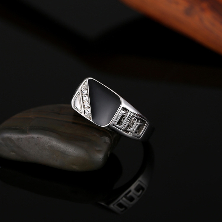 Male Fashion Classic Rhinestone Enamel Rings, Ring Size:7(Platinum)