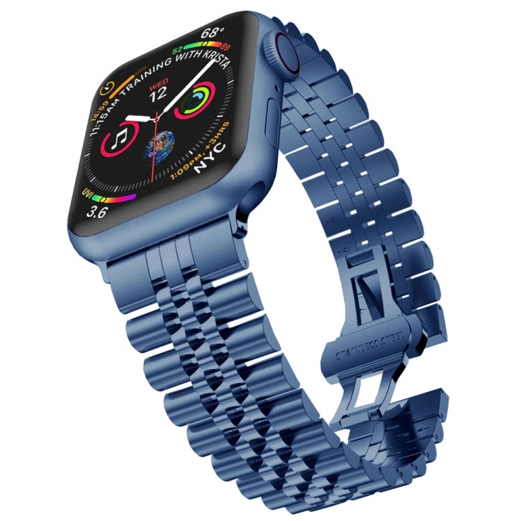 Man Five Beads Stainless Steel Watch Band, Width: 22mm For Apple Watch Series 9&8&7 41mm / SE 3&SE 2&6&SE&5&4 40mm / 3&2&1 38mm(Blue)
