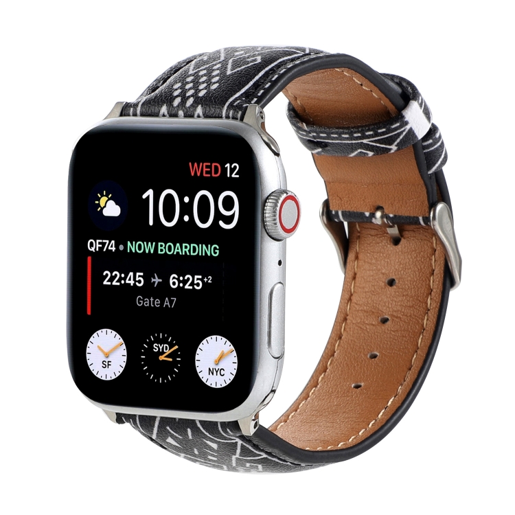 Marble Ethnic Style Printed Leather Watch Band For Apple Watch Series 9&8&7 41mm / SE 3&SE 2&6&SE&5&4 40mm / 3&2&1 38mm(Black Rhombus)