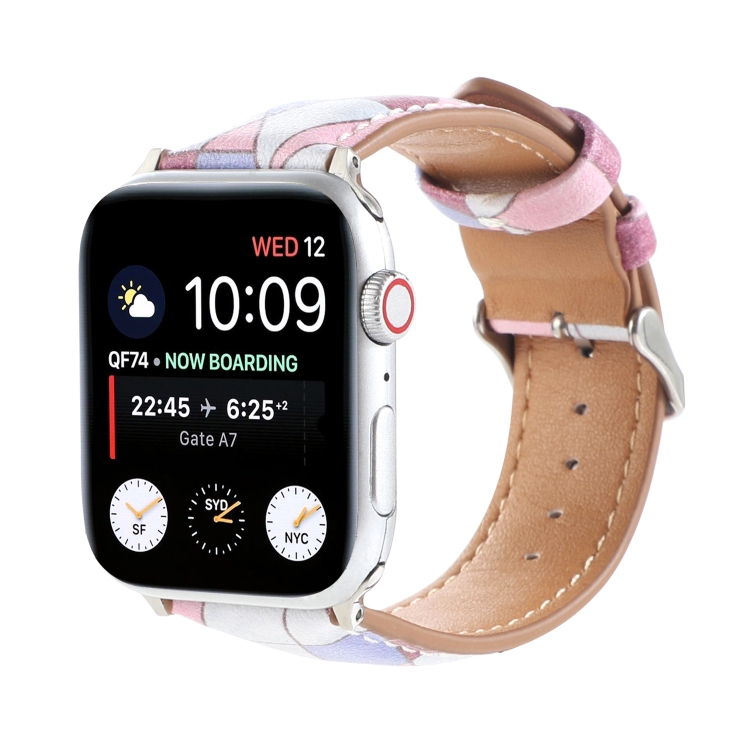 Marble Ethnic Style Printed Leather Watch Band For Apple Watch Series 9&8&7 41mm / SE 3&SE 2&6&SE&5&4 40mm / 3&2&1 38mm(Marble Pink)