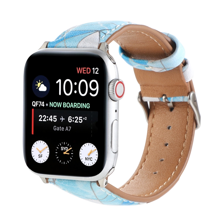Marble Ethnic Style Printed Leather Watch Band For Apple Watch Series 9&8&7 41mm / SE 3&SE 2&6&SE&5&4 40mm / 3&2&1 38mm(Marble Sky Blue)