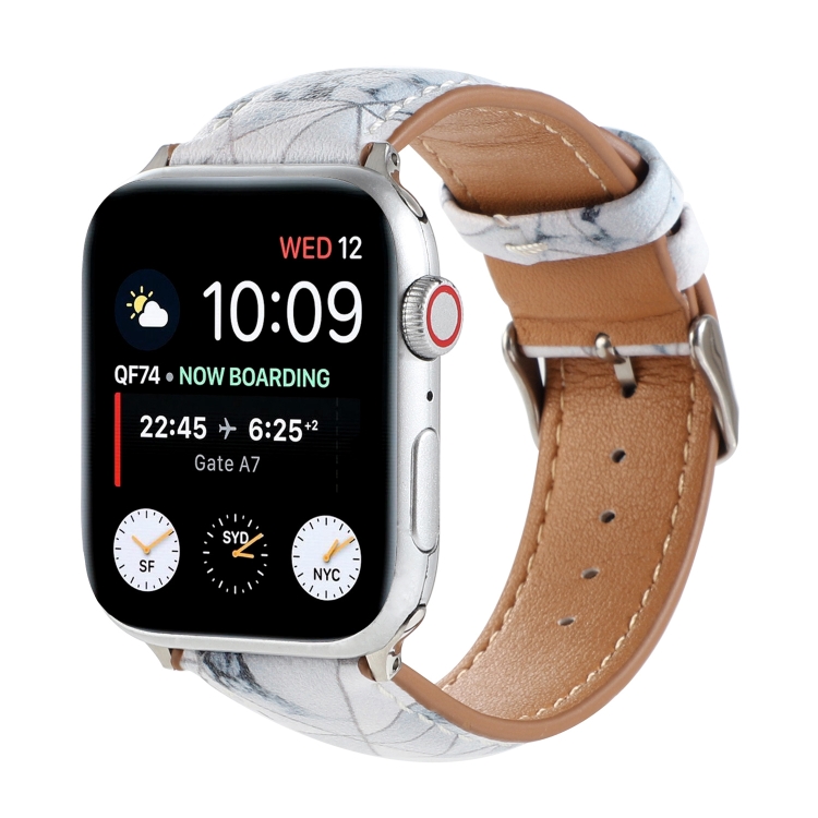 Marble Ethnic Style Printed Leather Watch Band For Apple Watch Series 9&8&7 41mm / SE 3&SE 2&6&SE&5&4 40mm / 3&2&1 38mm(Marble White)