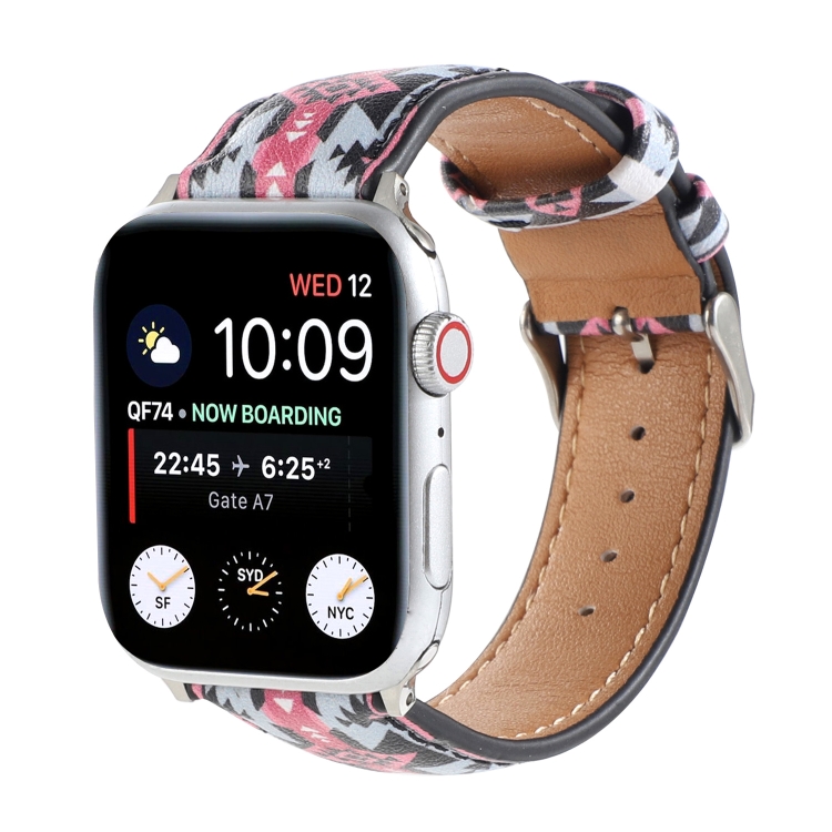 Marble Ethnic Style Printed Leather Watch Band For Apple Watch Ultra 49mm&Watch Ultra 2 49mm / Series 9&8&7 45mm / SE 3&SE 2&6&SE&5&4 44mm / 3&2&1 42mm(Black Pink Ethnic Style)