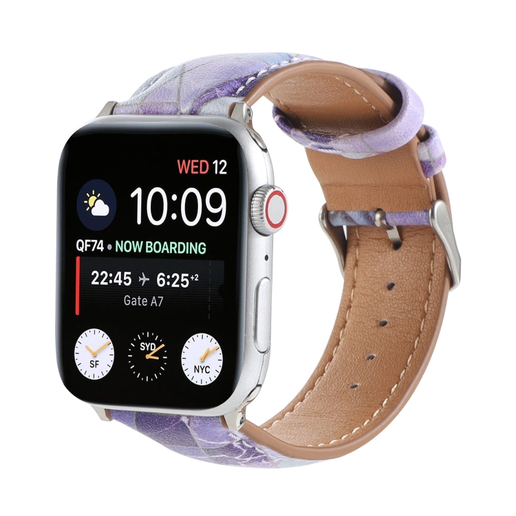 Marble Ethnic Style Printed Leather Watch Band For Apple Watch Ultra 49mm&Watch Ultra 2 49mm / Series 9&8&7 45mm / SE 3&SE 2&6&SE&5&4 44mm / 3&2&1 42mm(Marble Purple)