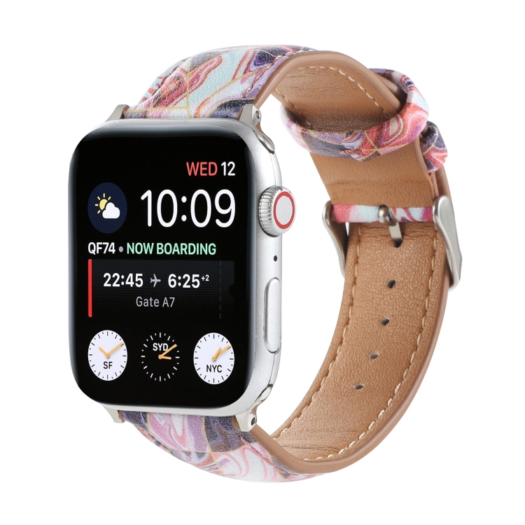 Marble Ethnic Style Printed Leather Watch Band For Apple Watch Ultra 49mm&Watch Ultra 2 49mm / Series 9&8&7 45mm / SE 3&SE 2&6&SE&5&4 44mm / 3&2&1 42mm(Marble Red)