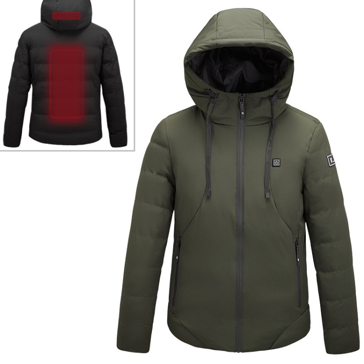 Men and Women Intelligent Constant Temperature USB Heating Hooded Cotton Clothing Warm Jacket (Color:Army Green Size:7XL)