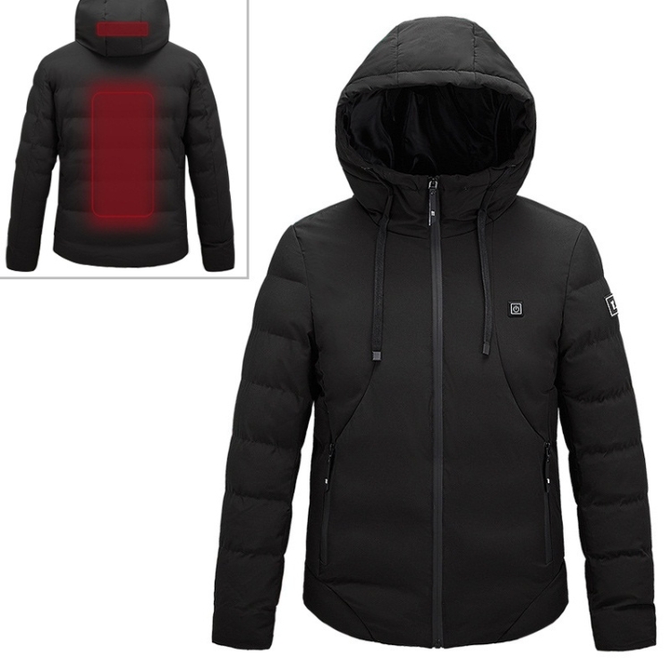 Men and Women Intelligent Constant Temperature USB Heating Hooded Cotton Clothing Warm Jacket (Color:Black Size:XXXL)