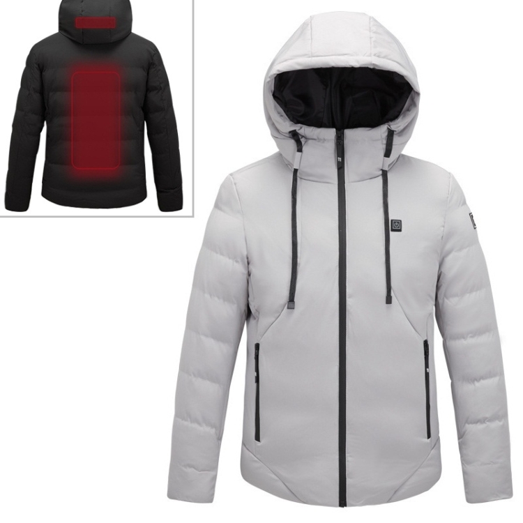 Men and Women Intelligent Constant Temperature USB Heating Hooded Cotton Clothing Warm Jacket (Color:Light Grey Size:XL)