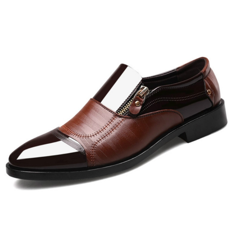 Men Business Dress Pointed Toe Slip-On Shoes, Size:47(Brown)