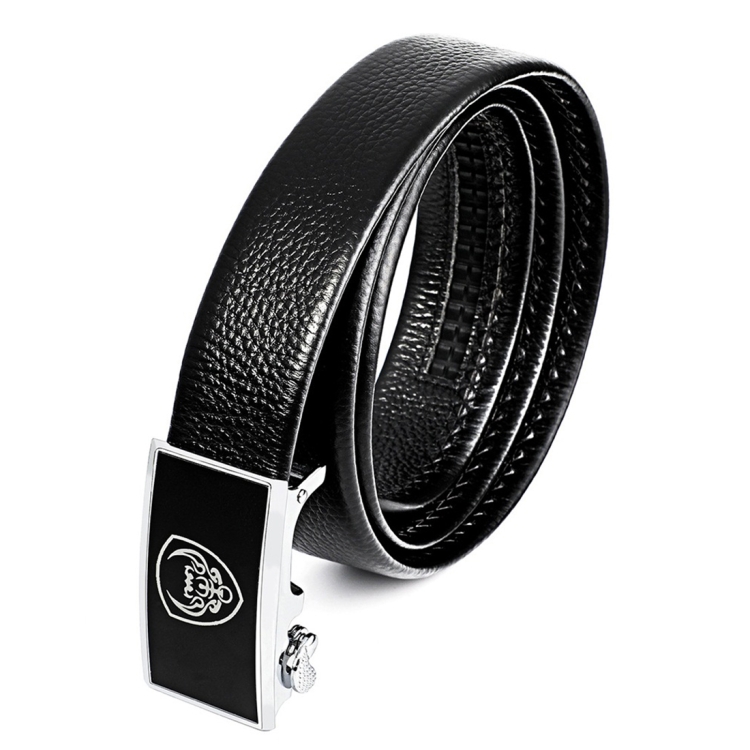 Men Casual Cow Leather Belt Waistband with Buckle Head, Length: 125cm(Black)