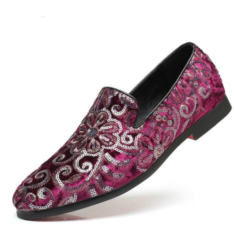 Men Casual Fashion Glitter Shoe Slip-on Shoes Loafers, Size:41( Red)