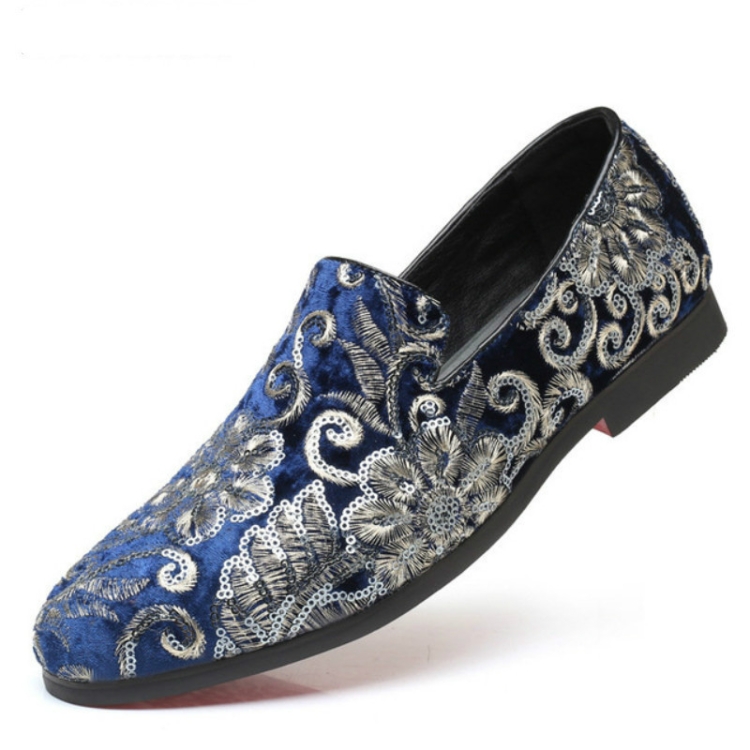 Men Casual Fashion Glitter Shoe Slip-on Shoes Loafers, Size:42(Blue)