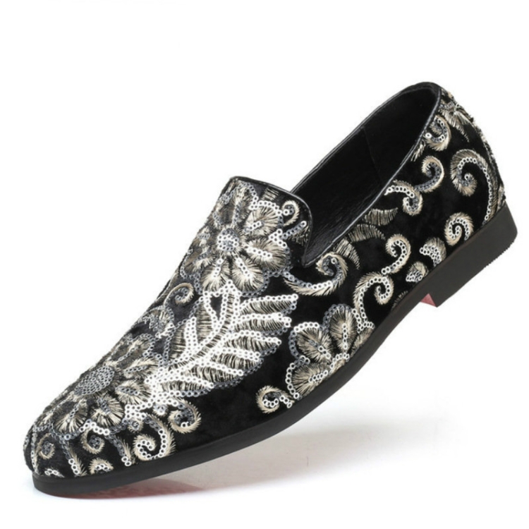 Men Casual Fashion Glitter Shoe Slip-on Shoes Loafers, Size:48(Black)