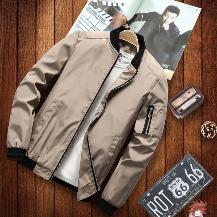 Men Casual Fashion Jacket (Color:Khaki Size:XXXL)