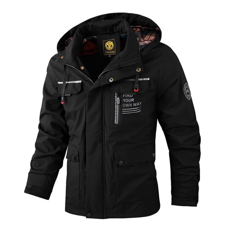 Men Casual Jacket Autumn And Winter Hooded Jacket, Size: M(Black)