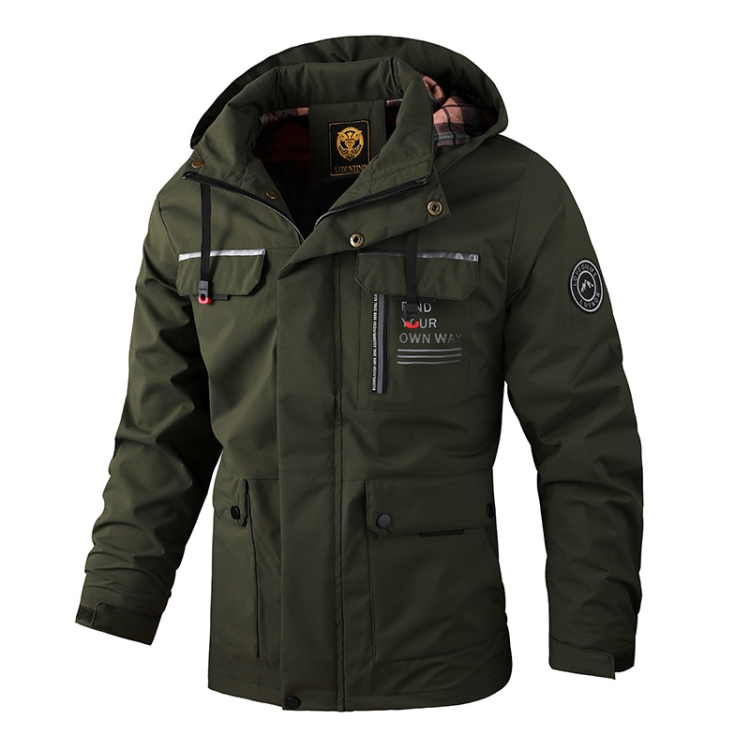 Men Casual Jacket Autumn And Winter Hooded Jacket, Size: XXL(Army Green)