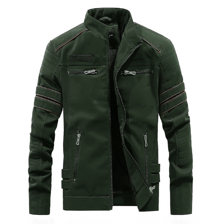 Men Casual Leather Jacket Coat (Color:Army Green Size:XL)