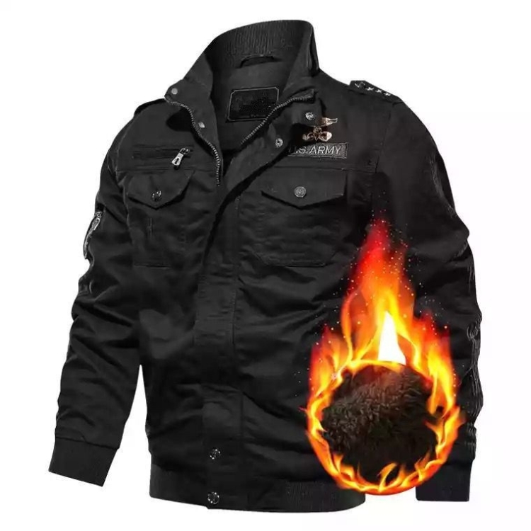 Men Casual Slim Plus Velvet Jacket (Color:Black Size:XXXL)