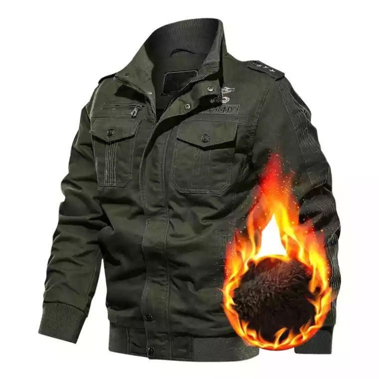 Men Casual Slim Plus Velvet Jacket (Color:Green Size:L)