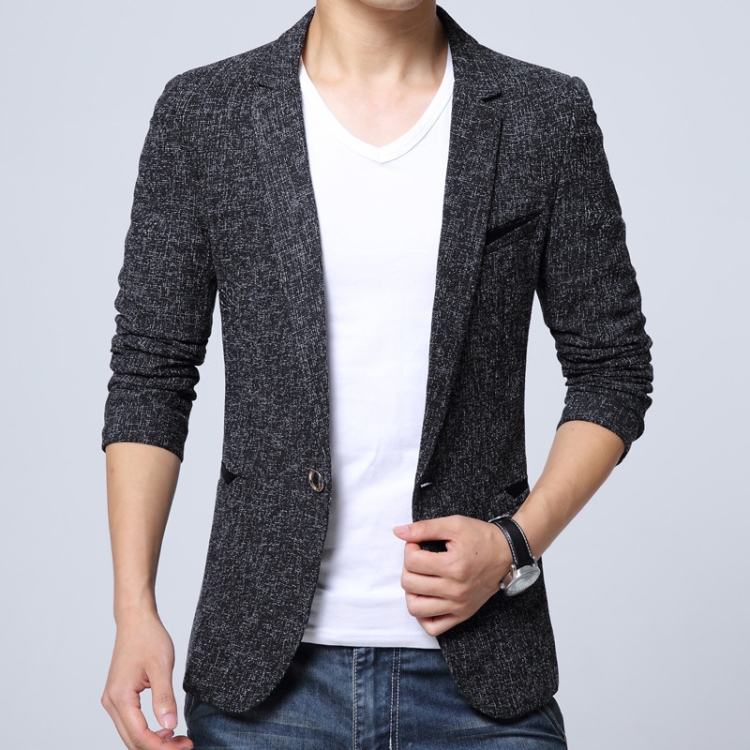 Men Casual Suit Blazer Slim Business Suit Jacket, Size: XL(Black)