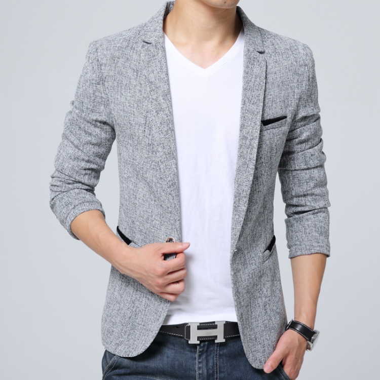 Men Casual Suit Blazer Slim Business Suit Jacket, Size: XL(Gray)