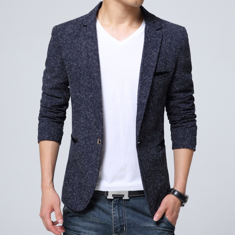 Men Casual Suit Blazer Slim Business Suit Jacket, Size: XXXL(Blue)
