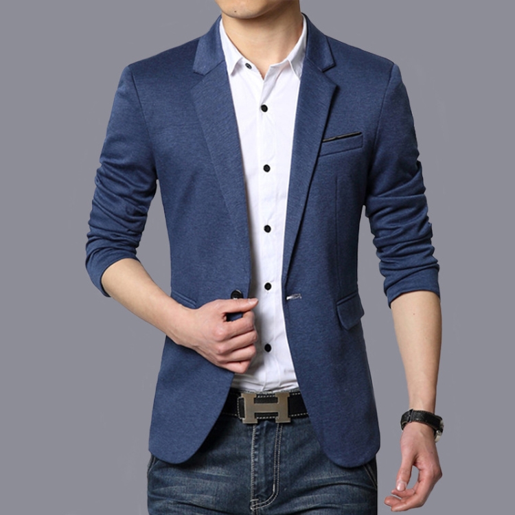 Men Casual Suit Blazer Slim Fit Business Formal Dress Groom Marriage Suit Coat, Size: XXXL(Blue)