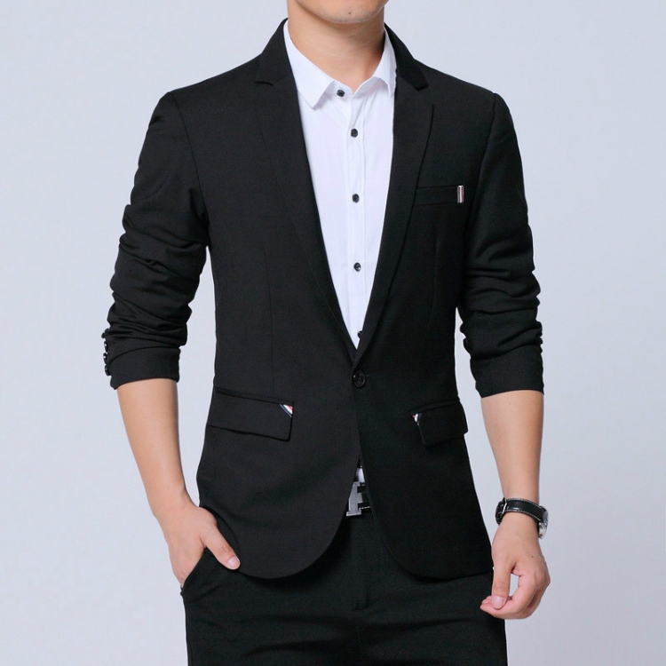 Men Casual Suit Self-cultivation Business Blazer, Size: L(Black)