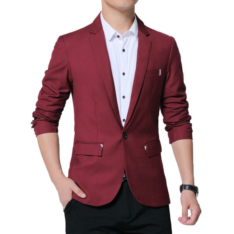 Men Casual Suit Self-cultivation Business Blazer, Size: XXL( Wine Red)