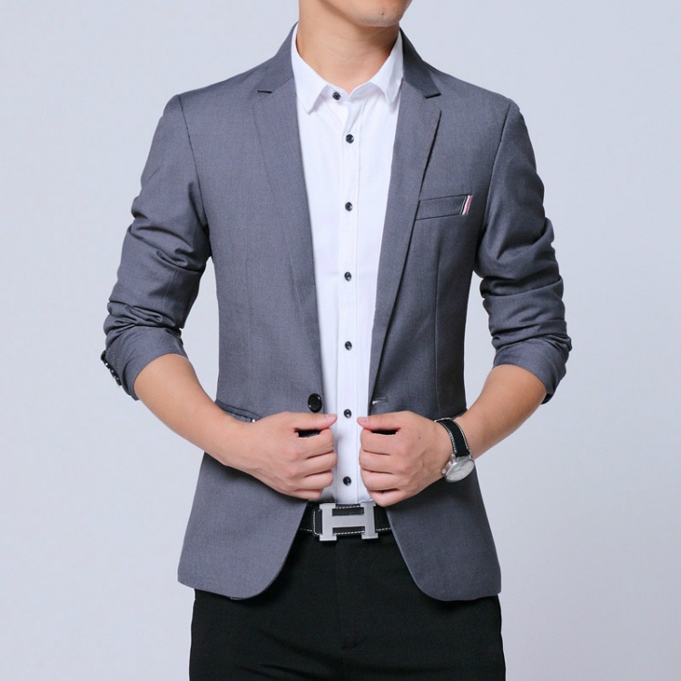 Men Casual Suit Self-cultivation Business Blazer, Size: XXL(Gray)