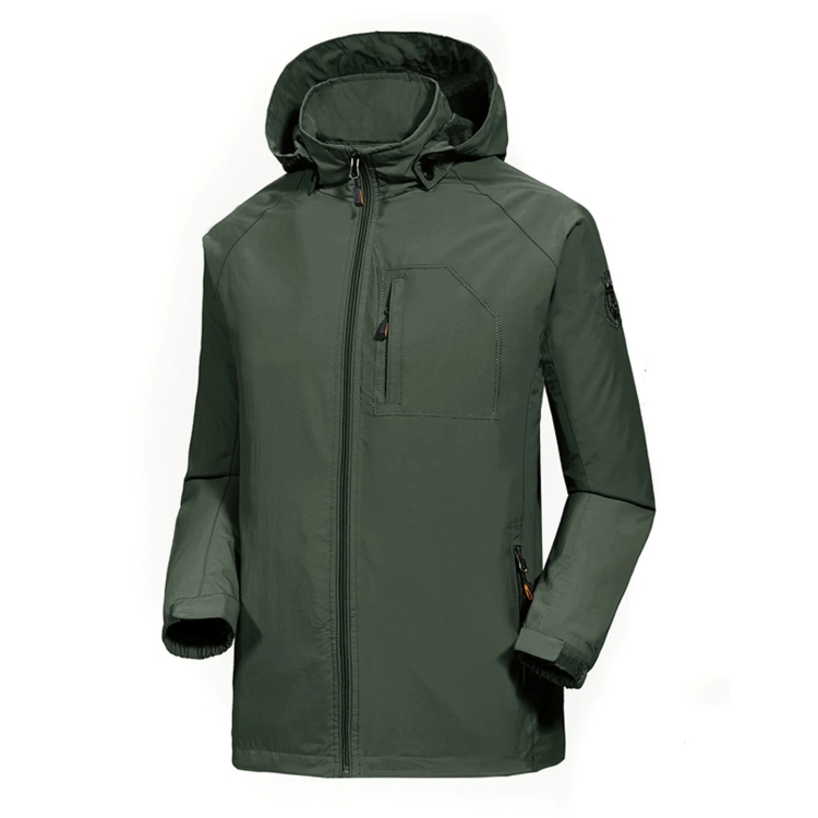 Men Casual Youth Full Zip Hooded Rainproof Jacket, Size: XXL(Green)