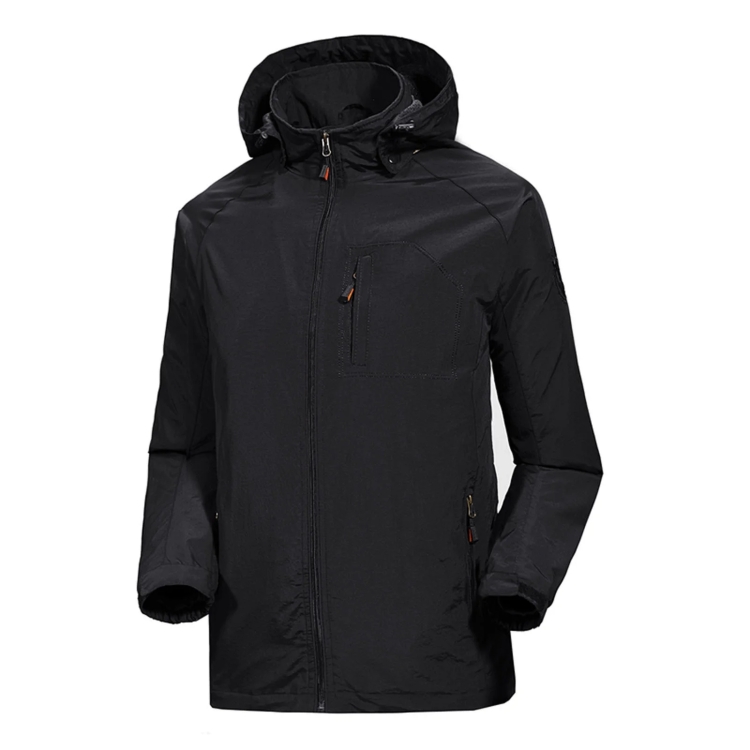 Men Casual Youth Full Zip Hooded Rainproof Jacket, Size: XXXXL(Black)